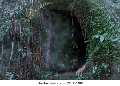 A ghostly presence in a cave adding to the tension as they find the doll.