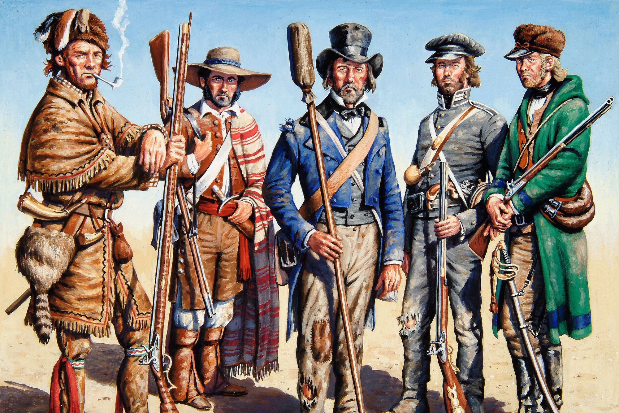 Historical painting depicting Texian soldiers at the Alamo