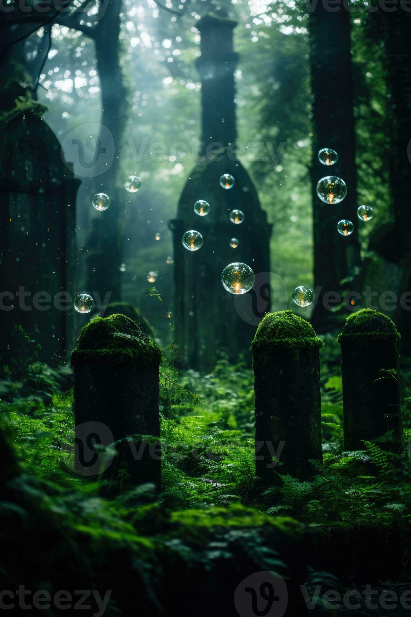 Glowing orbs and anomaly lights captured in an eerie cemetery.