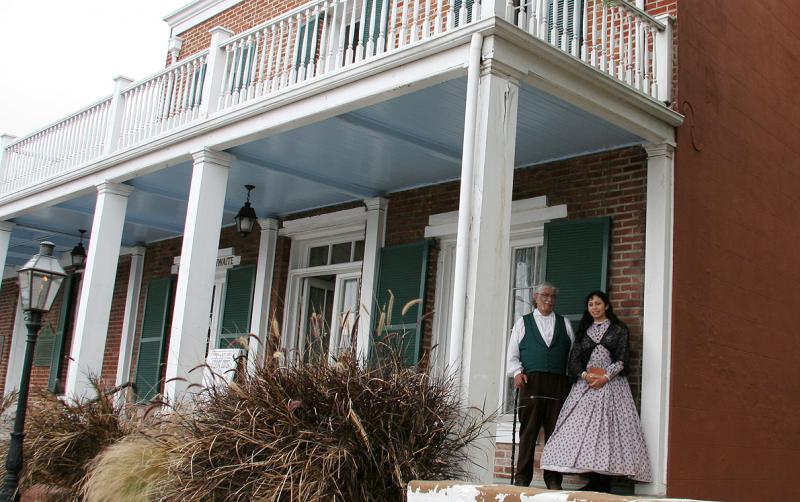 Haunted entrance of Whaley House, evoking its ghostly reputation.