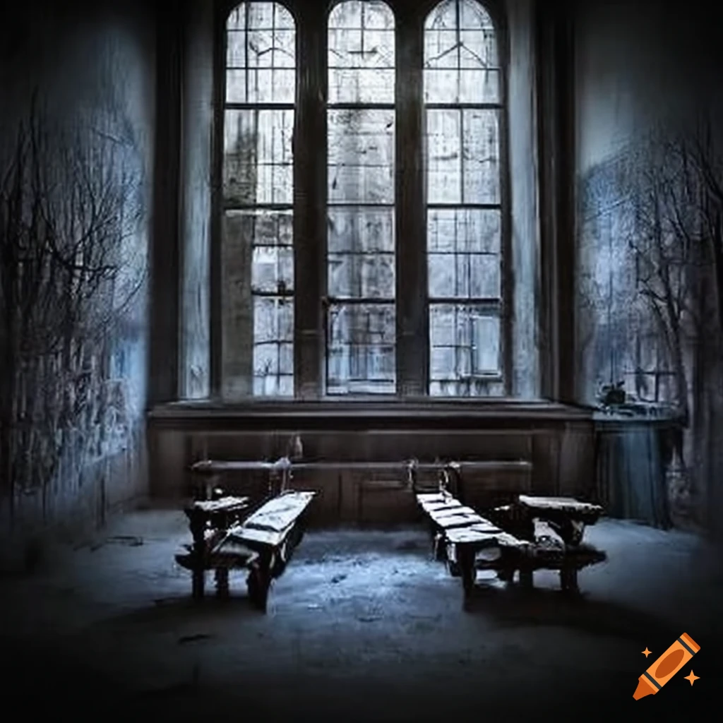 A dark and abandoned looking school that fits the haunting theme