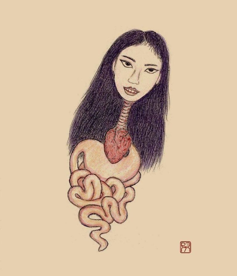 Illustration of Krasue, a ghostly figure in Southeast Asian folklore.