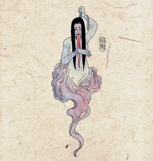 A ghostly figure from Chinese folklore, reflecting the eerie and mournful essence of ghosts like Ling'er from the story and enhancing the supernatural theme of the narrative.