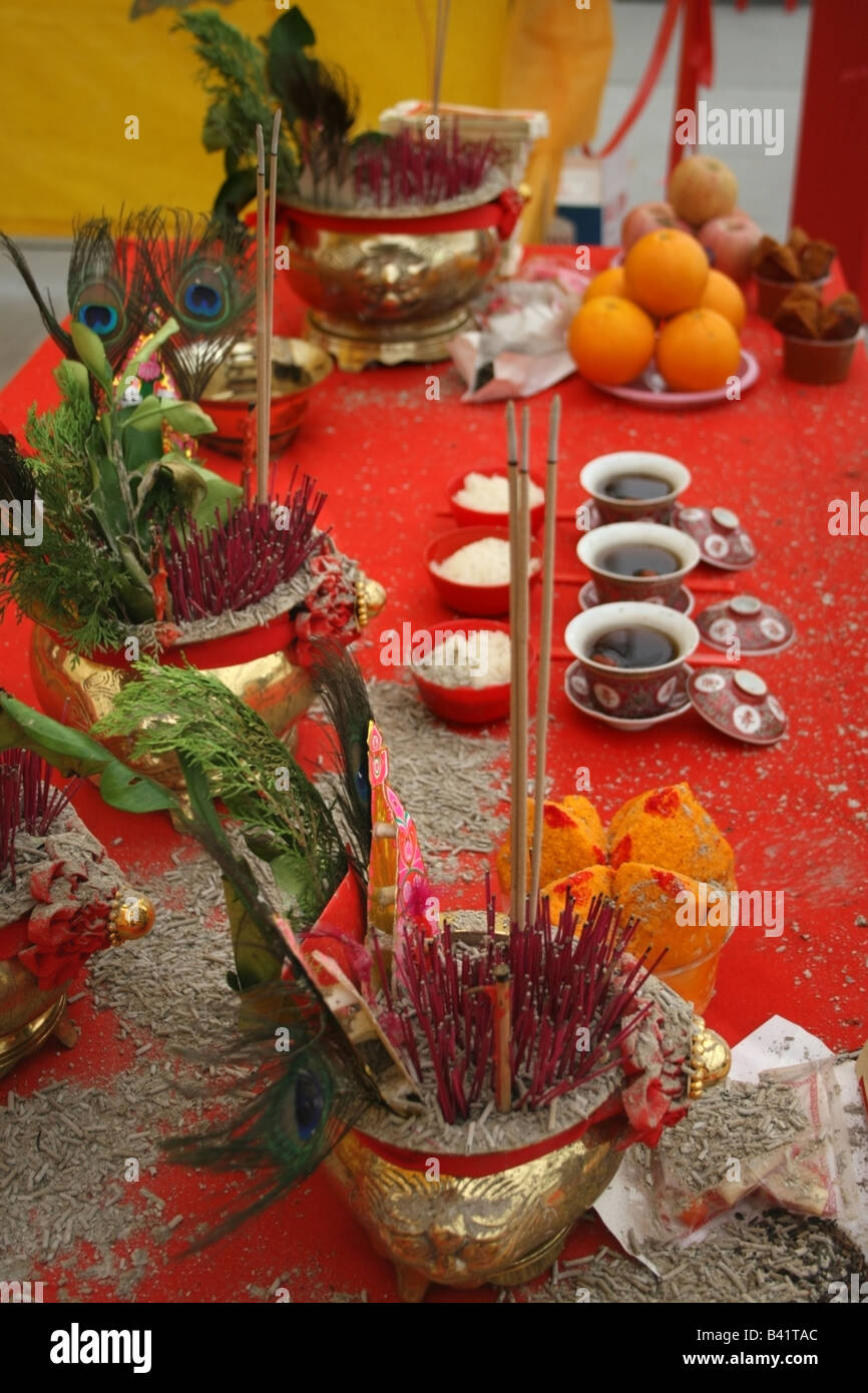 Offerings presented during the Taoist festival of the Hungry Ghosts in Singapore.