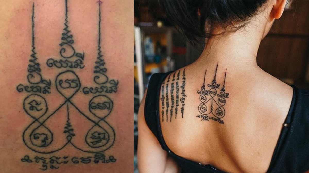 Khmer traditional Sakyant tattoos which are believed to impart spiritual protection and good fortune.