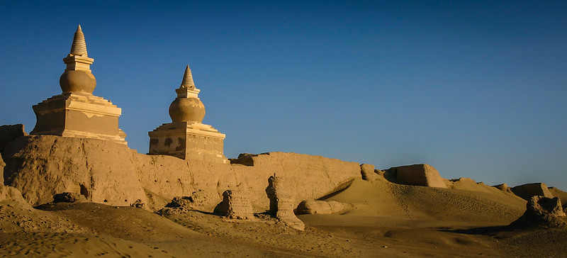 Ruins of Khara Khoto with a ghostly ambiance in the Gobi Desert