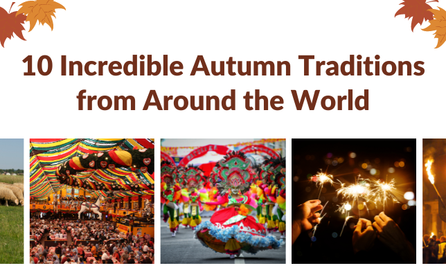 An impactful representation of autumn celebrations around the world, filled with warm tones and cultural motifs.