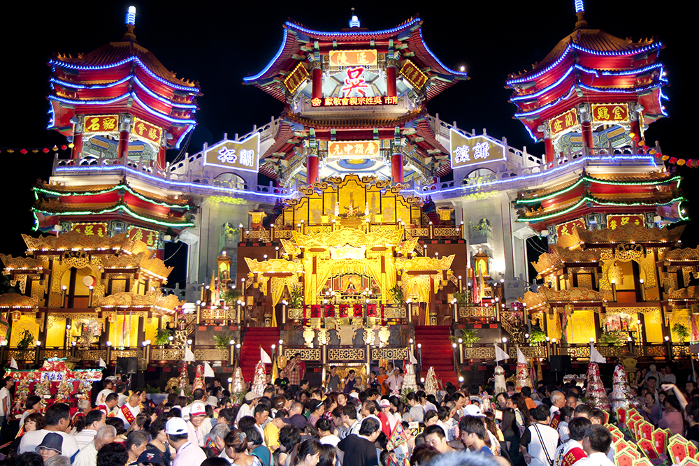 A scene from the Ghost Festival in Taiwan, showcasing elaborate rituals and expressions of cultural respect for the deceased.