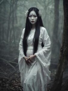 Depiction of the Pontianak spirit, a female ghost in folklore.