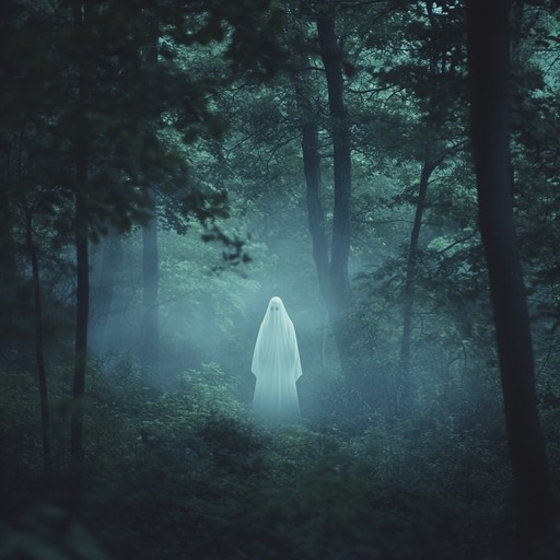 A ghostly figure emerging in a mist-filled forest, creating an ethereal atmosphere fit for spirits.