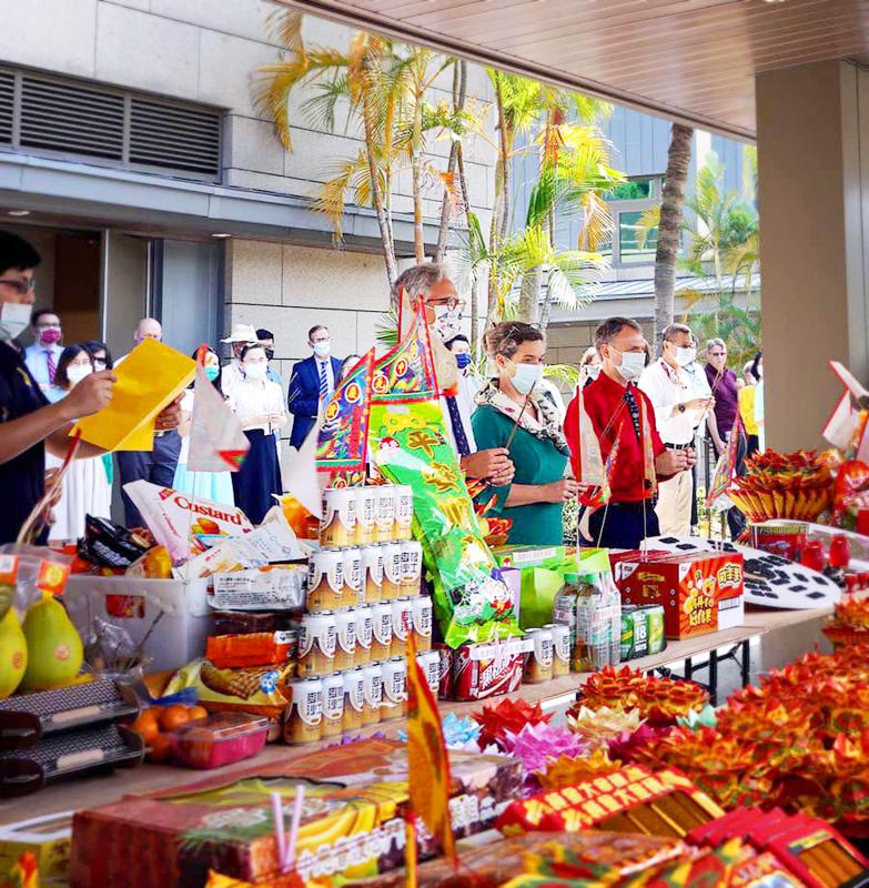 Offerings made during Ghost Month celebrations in Taipei