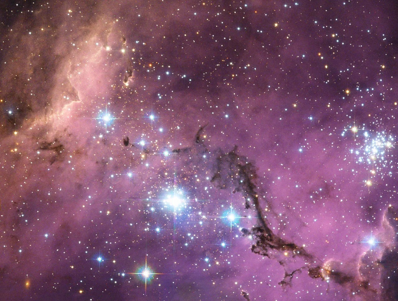 The Large Magellanic Cloud displaying its unique structure; a lesson in cosmic history and transformation within space.