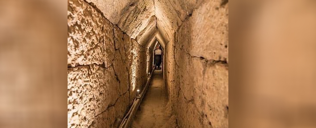 A geometric tunnel uncovered by archaeologists while searching for Cleopatra's Tomb.