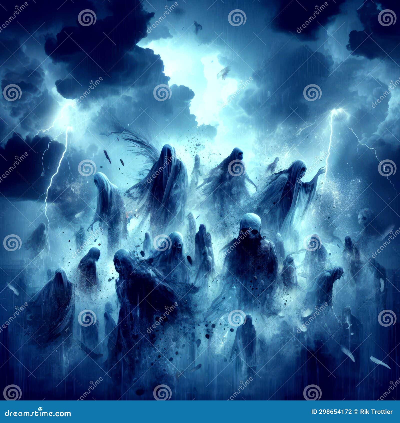 Abstract image symbolizing lost souls wandering through clouds.