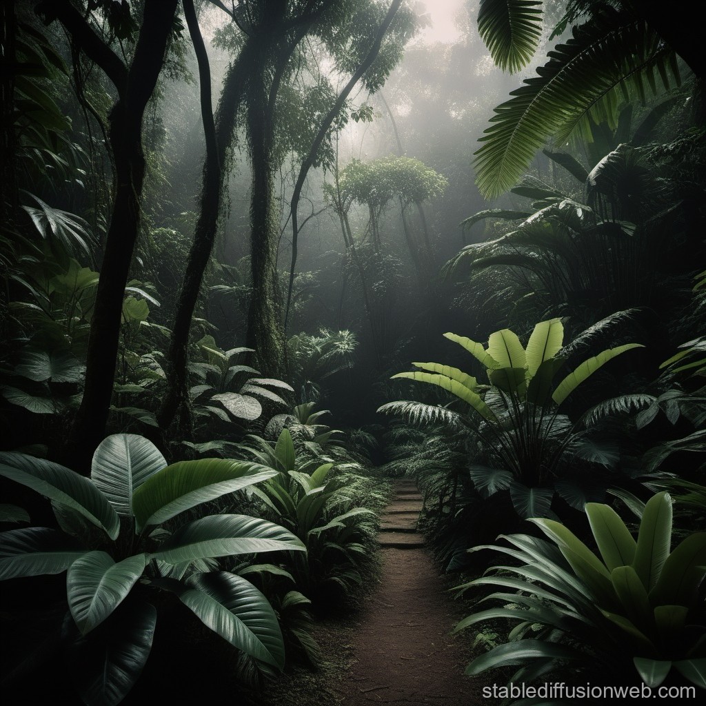 Mysterious, Dense Jungle at Dusk