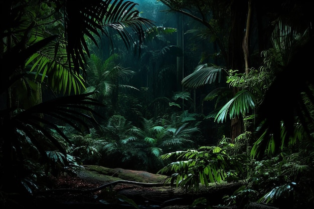 Deep Jungle Night Background with Dense Foliage