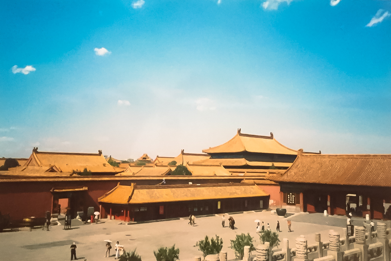 Eerie dimly lit corridor in the Forbidden City