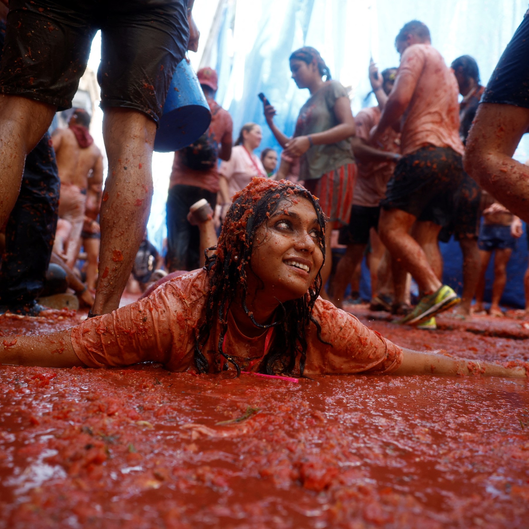 Aerial view of La Tomatina