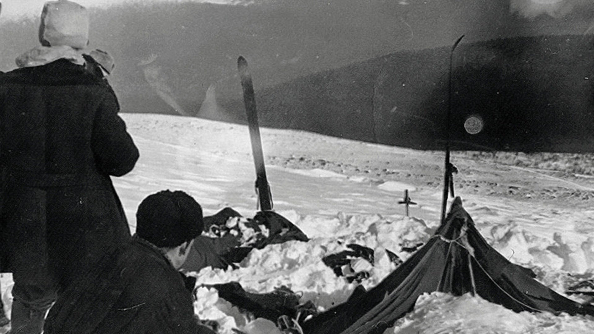 The Dyatlov Pass tent discovery, showing the mysterious cut from inside