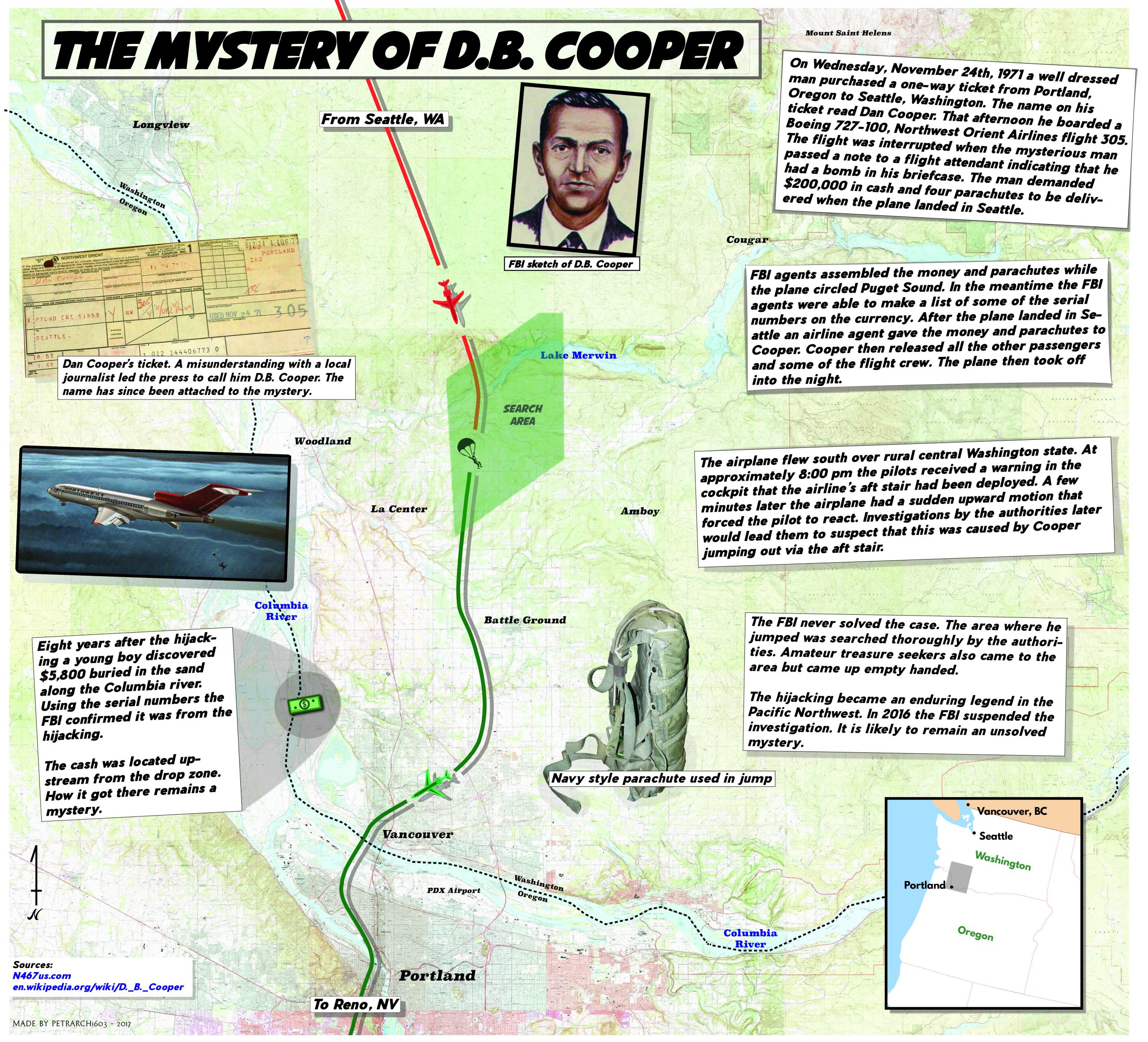 Map of D.B. Cooper drop zone