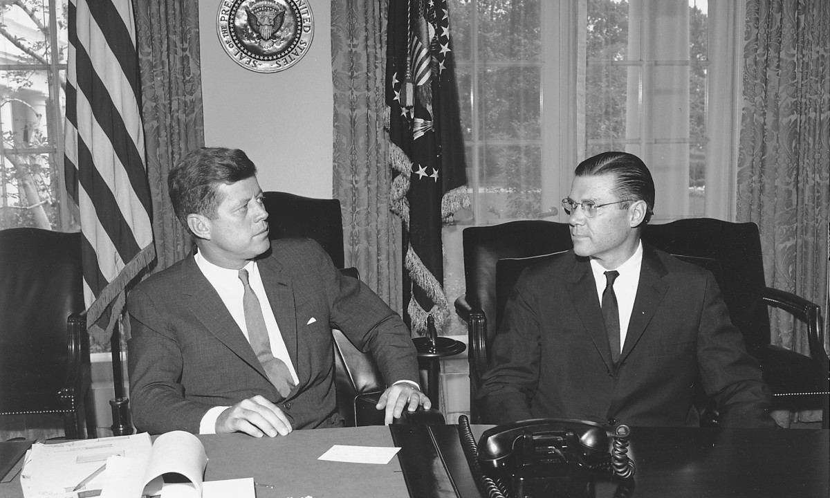 Kennedy and McNamara in the White House Cabinet Room