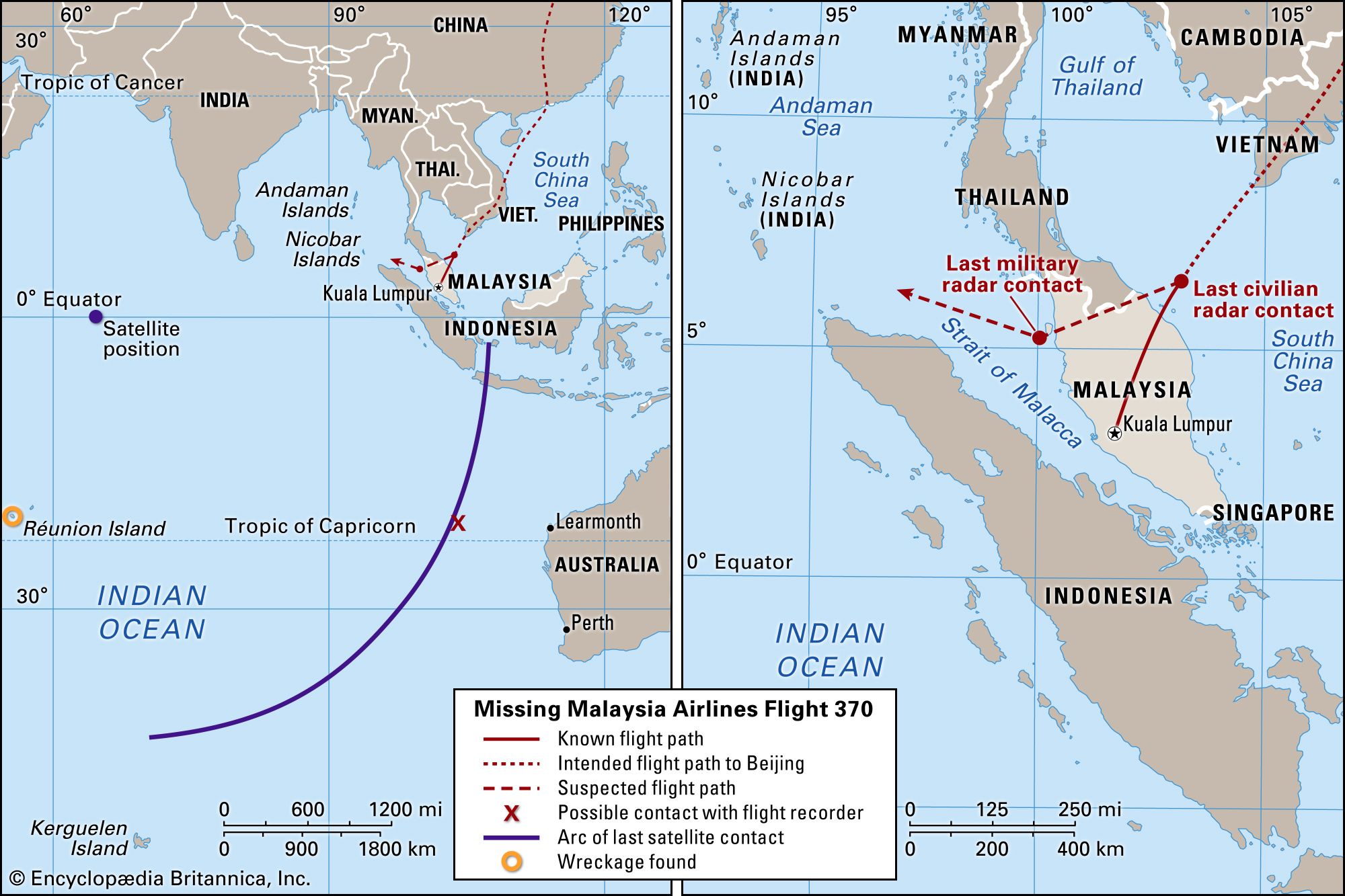 Flight Path Map of Malaysia Airlines Flight 370